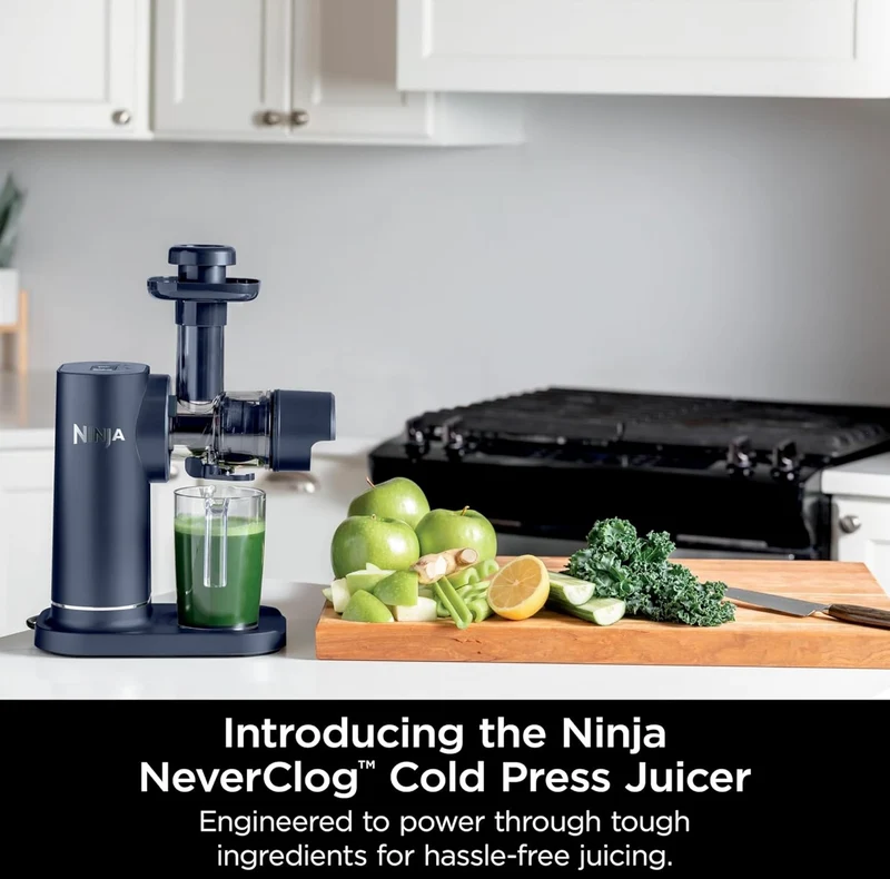 Ninja NeverClog Cold Press Juicer, Powerful Slow Juicer with Total Pulp Control, Countertop, Electric, 2 Pulp Functions - Blue/Navy (JC151NV)