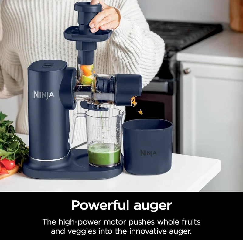 Ninja NeverClog Cold Press Juicer, Powerful Slow Juicer with Total Pulp Control, Countertop, Electric, 2 Pulp Functions - Blue/Navy (JC151NV)