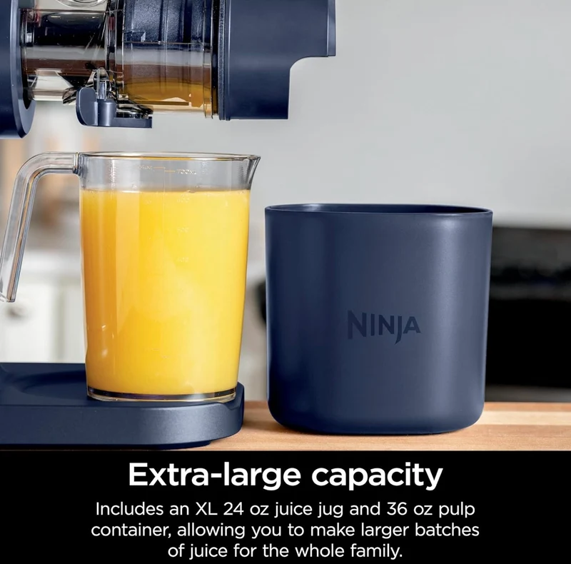 Ninja NeverClog Cold Press Juicer, Powerful Slow Juicer with Total Pulp Control, Countertop, Electric, 2 Pulp Functions - Blue/Navy (JC151NV)