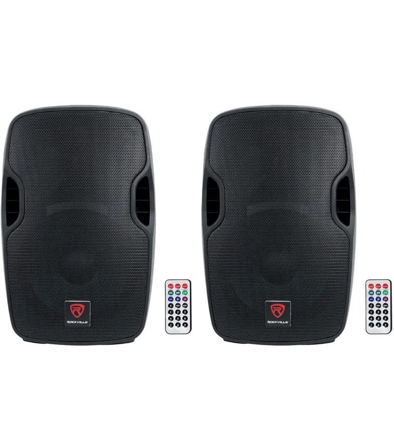 Rockville (2) BPA12 12" Professional Powered 600 Watt DJ PA Speakers w Bluetooth
