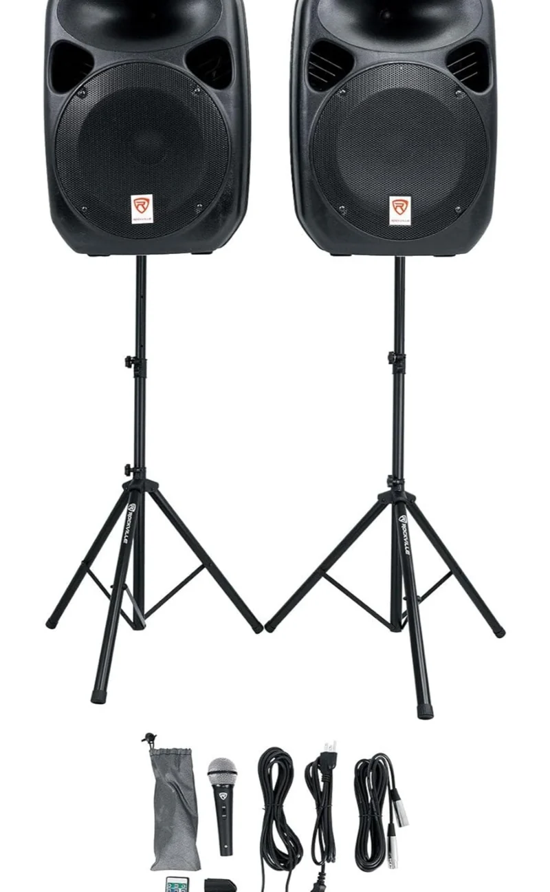 Rockville RPG122K 12" 600W Portable PA System, 3 Channel Mixer Bluetooth, Includes Mic, Stands, Cables BUNDLE