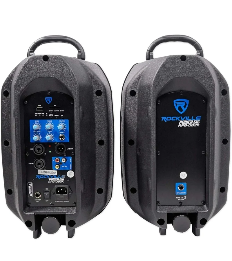Rockville RPG082K Dual 8" Powered PA System Speakers/Bluetooth - BUNDLE