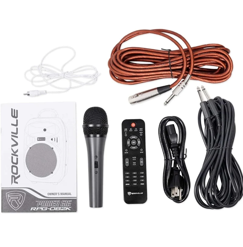 Rockville RPG082K Dual 8" Powered PA System Speakers/Bluetooth - BUNDLE