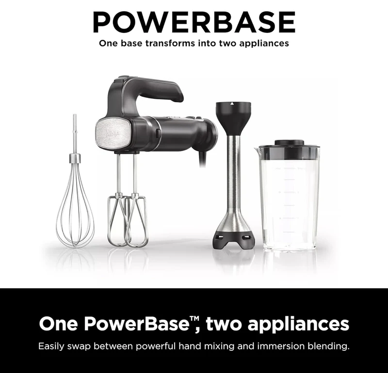 Ninja Hand Mixer, Immersion Blender, Foodi Power Mixer System, 750-Peak-Watt Handheld Emulsion Blender & Electric Hand Mixer Combo - Black CI101