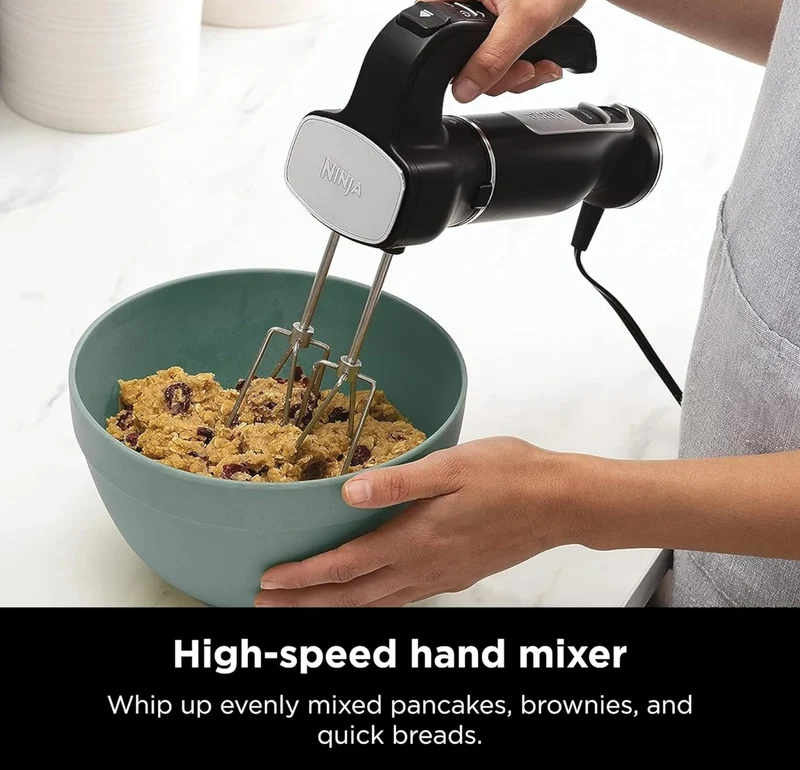 Ninja Hand Mixer, Immersion Blender, Foodi Power Mixer System, 750-Peak-Watt Handheld Emulsion Blender & Electric Hand Mixer Combo - Black CI101