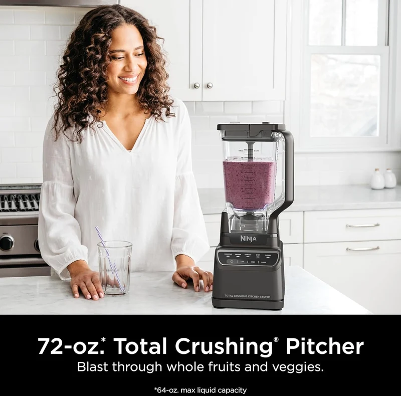 Ninja Blender, Kitchen System for-Smoothie, Frozen, Extract, Chop & Dough, Pitcher, 8-cup Food Processor Total Crushing, 1200 Watt, BPA Free -Dark Grey - BR601AMZ
