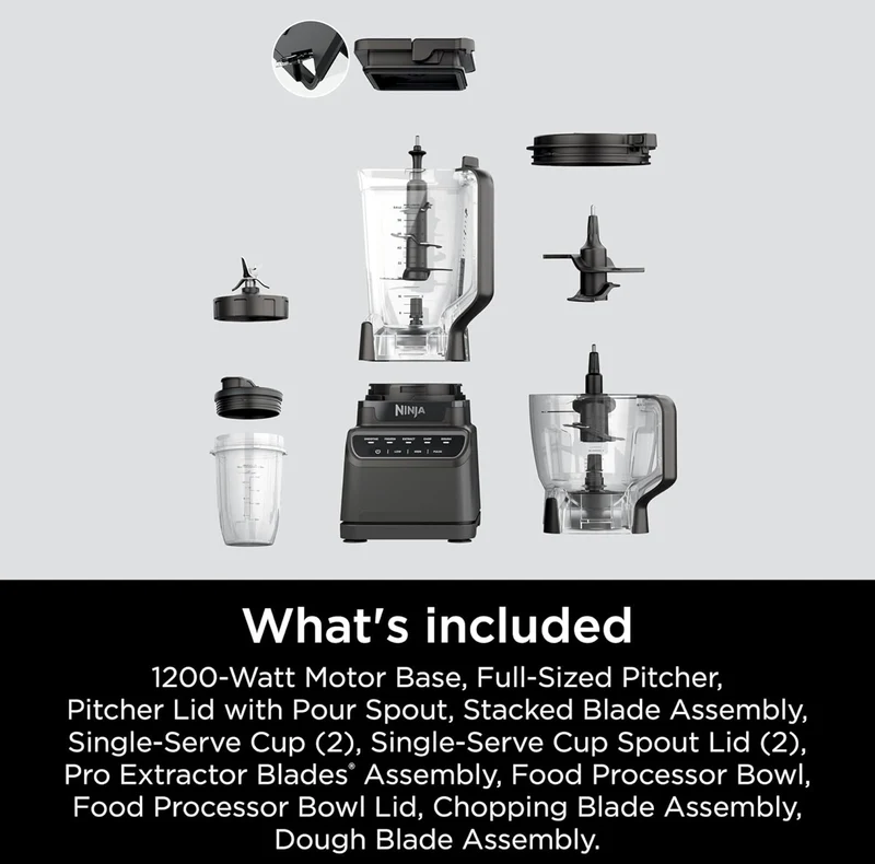 Ninja Blender, Kitchen System for-Smoothie, Frozen, Extract, Chop & Dough, Pitcher, 8-cup Food Processor Total Crushing, 1200 Watt, BPA Free -Dark Grey - BR601AMZ