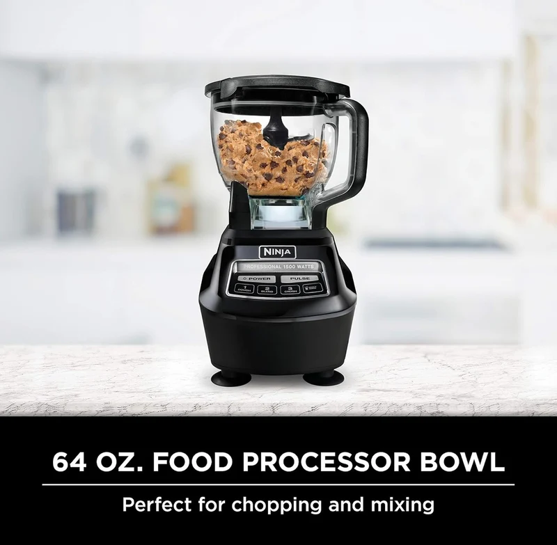 Ninja Blender, Mega Kitchen System, 1500W, 4 Functions with 72 Blender Pitcher, 64 Processor Bowl, 2 Nutri Cups + Lids - Black BL770