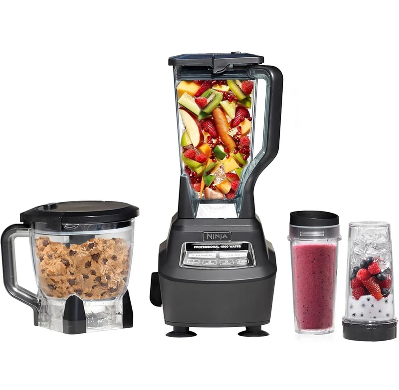 Ninja Blender, Mega Kitchen System, 1500W, 4 Functions with 72 Blender Pitcher, 64 Processor Bowl, 2 Nutri Cups + Lids - Black BL770