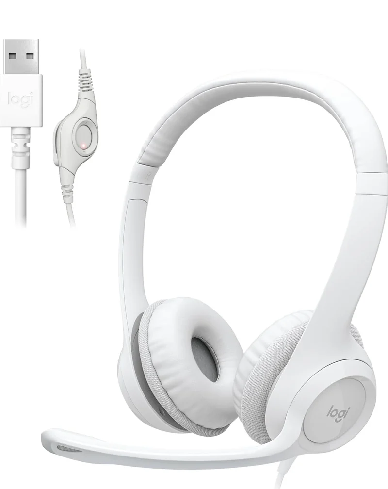 Logitech H390 Gaming Headphones, Wired Headphones with Mic, USB Headset with Microphone for PC, Noise Cancelling Microphone for Video Meetings, Music, Gaming - Off White
