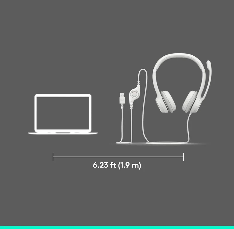 Logitech H390 Gaming Headphones, Wired Headphones with Mic, USB Headset with Microphone for PC, Noise Cancelling Microphone for Video Meetings, Music, Gaming - Off White
