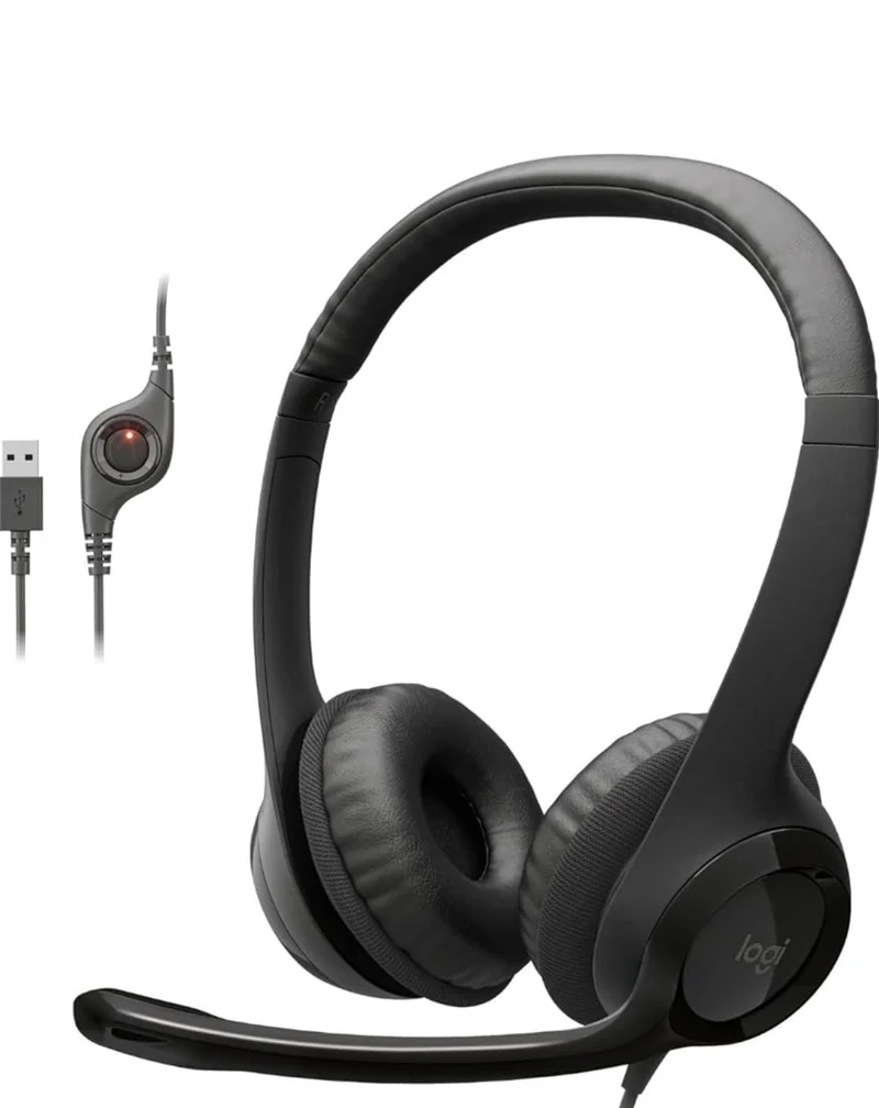 Logitech H390 Wired Headset for PC/Laptop, Stereo Headphones with Noise Cancelling Microphone, USB-A, In-Line Controls, Works with Chromebook