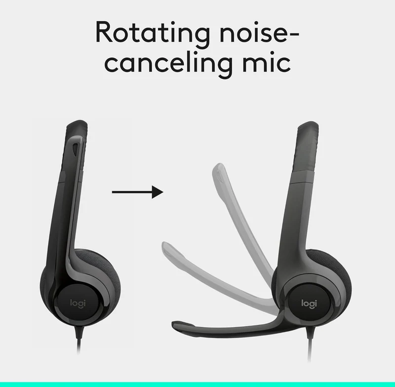 Logitech H390 Wired Headset for PC/Laptop, Stereo Headphones with Noise Cancelling Microphone, USB-A, In-Line Controls, Works with Chromebook