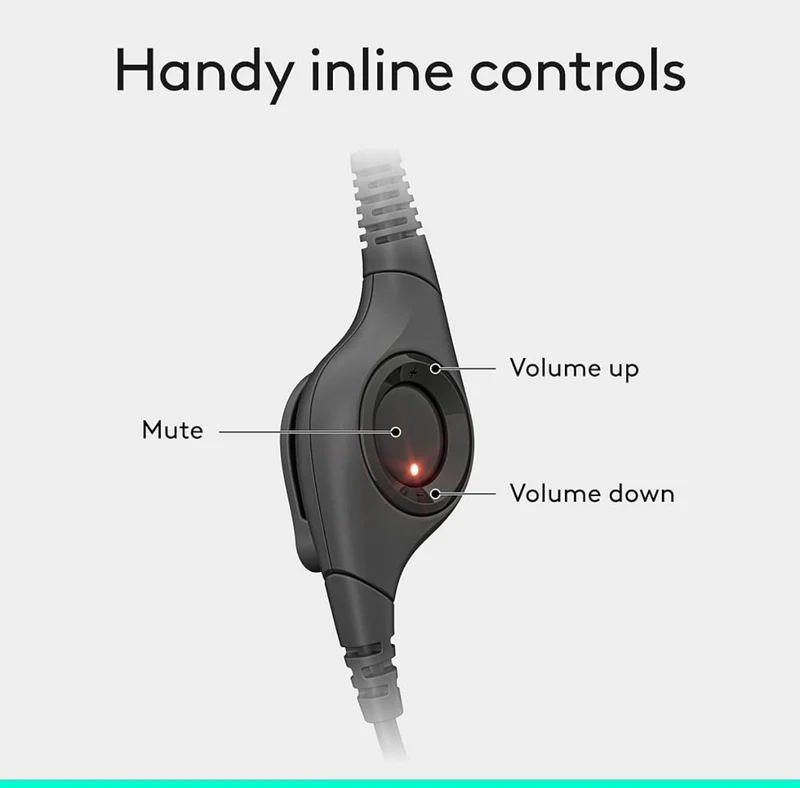 Logitech H390 Wired Headset for PC/Laptop, Stereo Headphones with Noise Cancelling Microphone, USB-A, In-Line Controls, Works with Chromebook