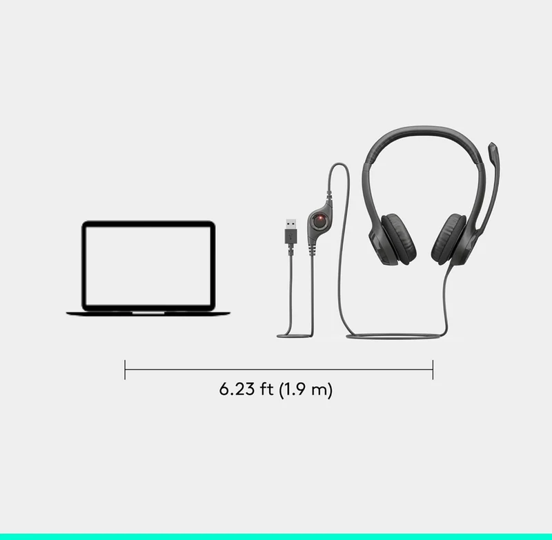 Logitech H390 Wired Headset for PC/Laptop, Stereo Headphones with Noise Cancelling Microphone, USB-A, In-Line Controls, Works with Chromebook