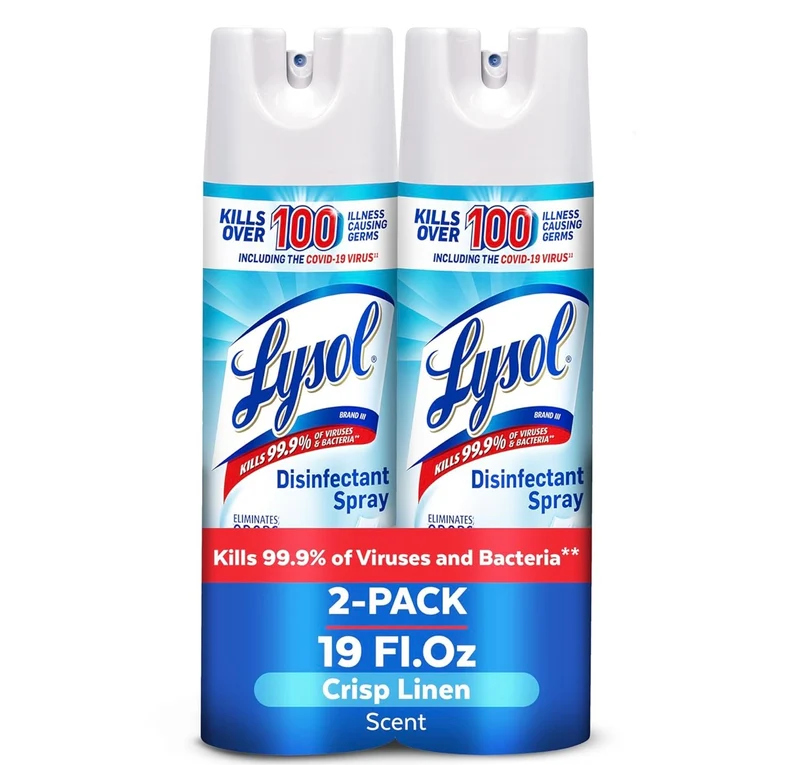 Lysol Disinfectant Spray, Household Essential Cleaning Supplies, Multi-Purpose Room Spray, Antibacterial Sanitizer Spray, Upholstery Deodorizer, Home and Bathroom, Crisp Linen,19 Fl Oz (Pack of 2)