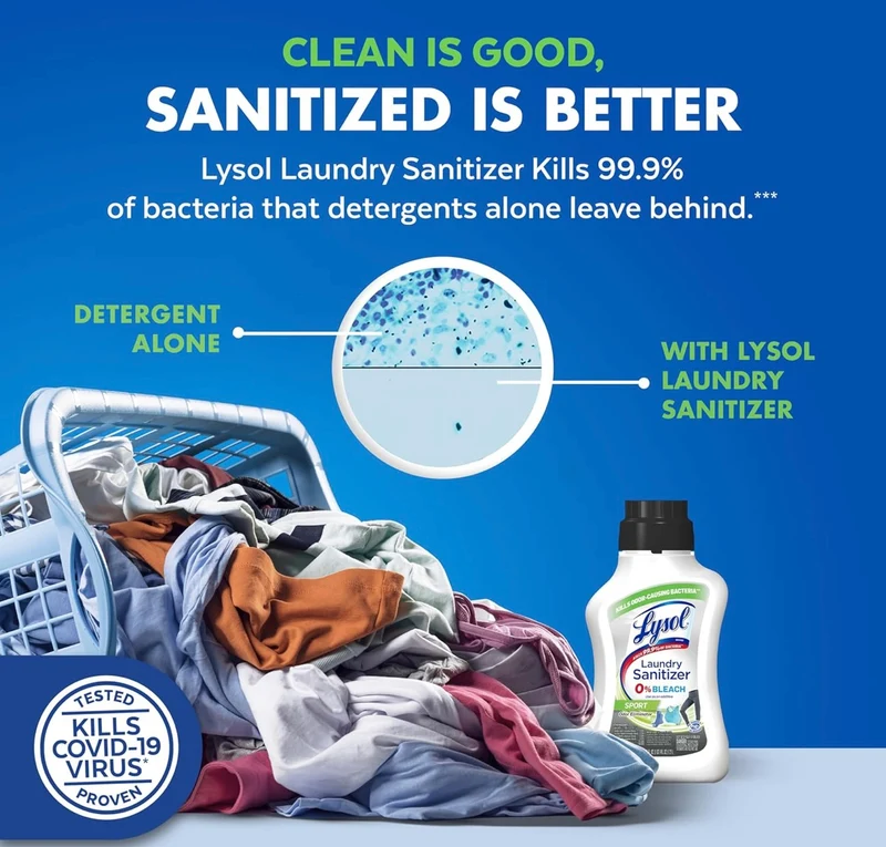 Lysol Sport Laundry Sanitizer Additive, Sanitizing Liquid for Gym Clothes and Activewear, 0% Bleach, Eliminates Odor Causing Bacteria, 41oz