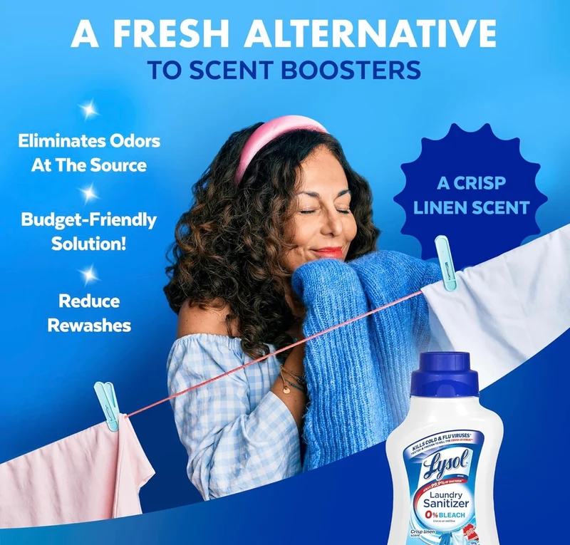 Lysol Disinfectant Laundry Sanitizer & Scent Booster, Laundry Detergent Additive, Color Safe Bleach Alternative, Laundry Odor Eliminator, Kills Bacteria & Viruses, Crisp Linen Scent, 41 Fl Oz Liquid