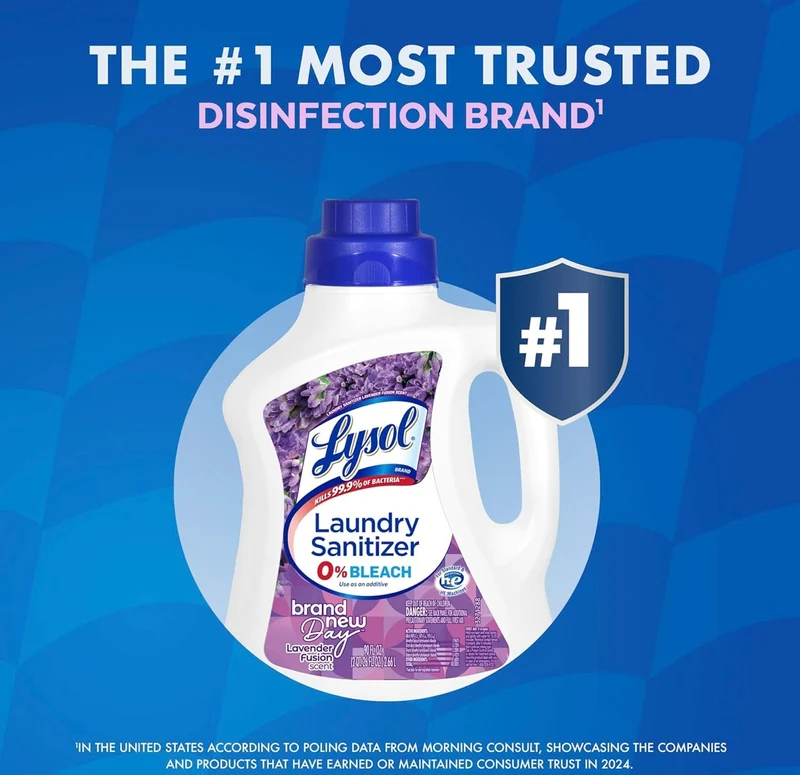 Lysol Disinfectant Laundry Sanitizer & Scent Booster, Laundry Detergent Additive, Color Safe Bleach Alternative, Laundry Odor Eliminator, Kills Bacteria & Viruses, Lavender Scent, 90 Fl Oz