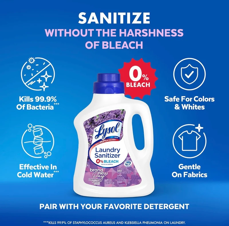 Lysol Disinfectant Laundry Sanitizer & Scent Booster, Laundry Detergent Additive, Color Safe Bleach Alternative, Laundry Odor Eliminator, Kills Bacteria & Viruses, Lavender Scent, 90 Fl Oz