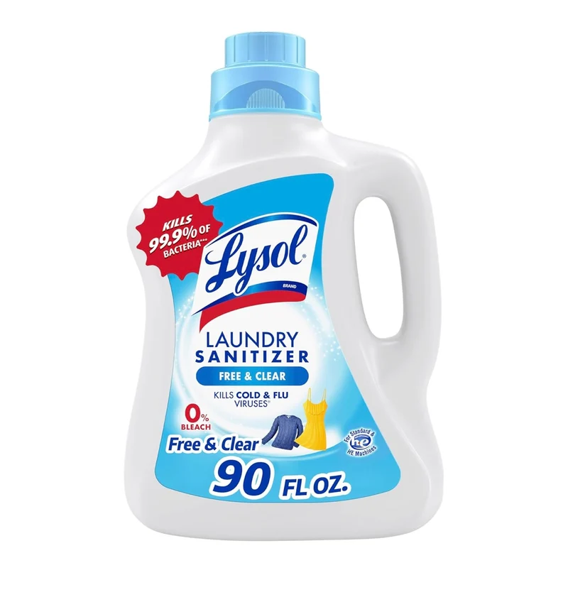 Lysol Laundry Sanitizer Additive, Free & Clear, Free from Fragrance and Dyes, 0% Bleach Laundry Sanitizer, Bacteria-causing Laundry Odor Eliminator, Unscented, 90 Fl Oz (Pack of 1) - Package May Vary