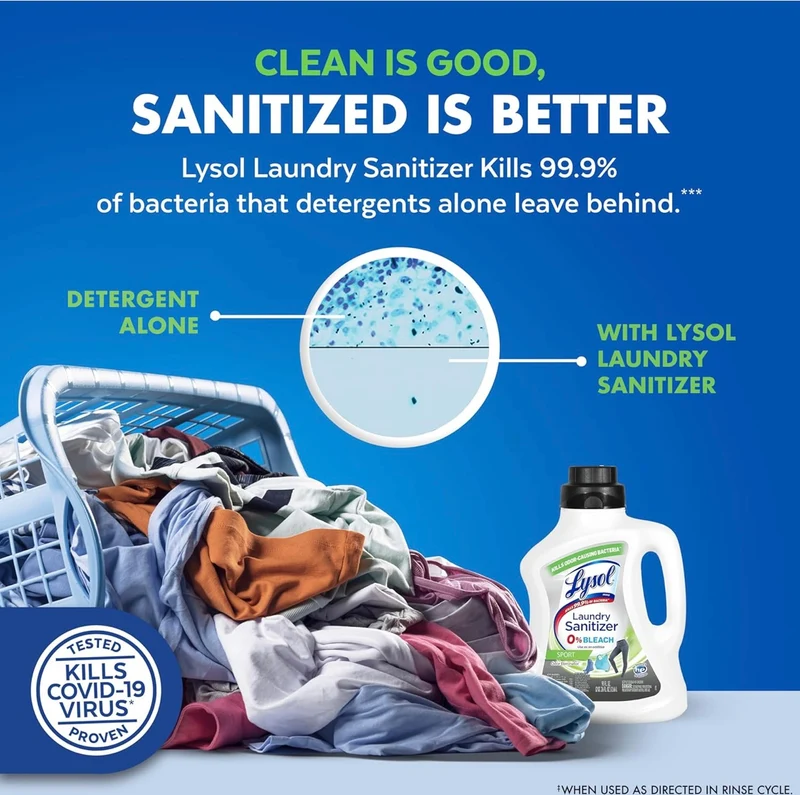 Lysol Sport Laundry Sanitizer Additive, Sanitizing Liquid for Gym Clothes and Activewear, Eliminates Odor Causing Bacteria, 90oz