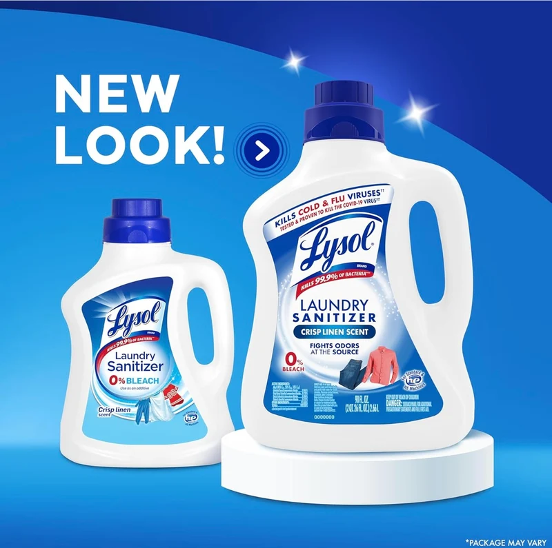 Lysol Disinfectant Laundry Sanitizer & Scent Booster, Laundry Detergent Additive, Color Safe Bleach Alternative, Laundry Odor Eliminator, Kills Bacteria & Viruses, Crisp Linen Scent, 90 Fl Oz