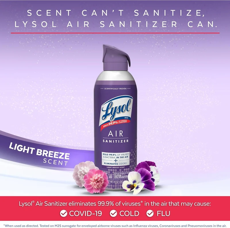 LYSOL Air Sanitizer Spray, For Air Sanitization and Odor Elimination, Light Breeze, 10 Fl. Oz (1)