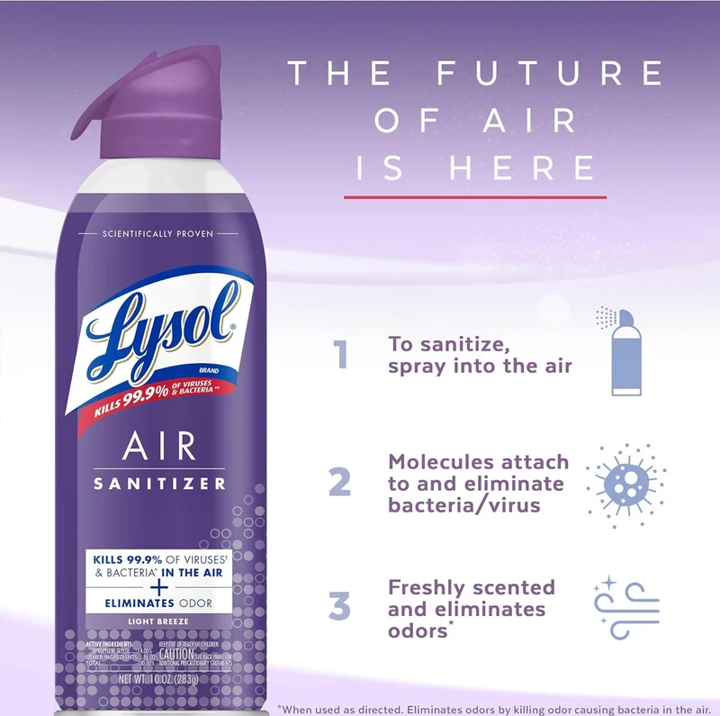 LYSOL Air Sanitizer Spray, For Air Sanitization and Odor Elimination, Light Breeze, 10 Fl. Oz (1)