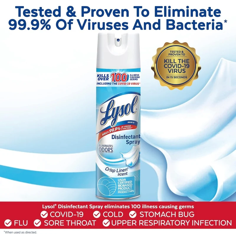 Lysol Bundle containing x2 Lysol Disinfectant Spray for Hard and Soft Surfaces, Crisp Linen, 19 Fl. Oz + Lysol Air Sanitizer Spray, For Air Sanitization and Odor Elimination, White Linen, 10 Fl. Oz