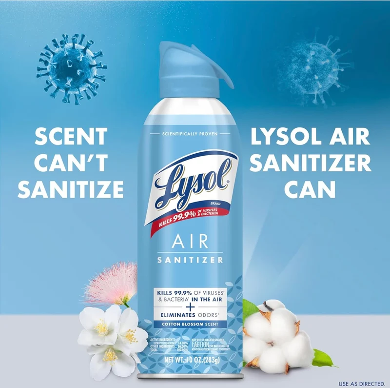 Lysol Air Sanitizer Spray + Odor Eliminator - Cotton Blossom Scent, 10 oz (Pack of 3)