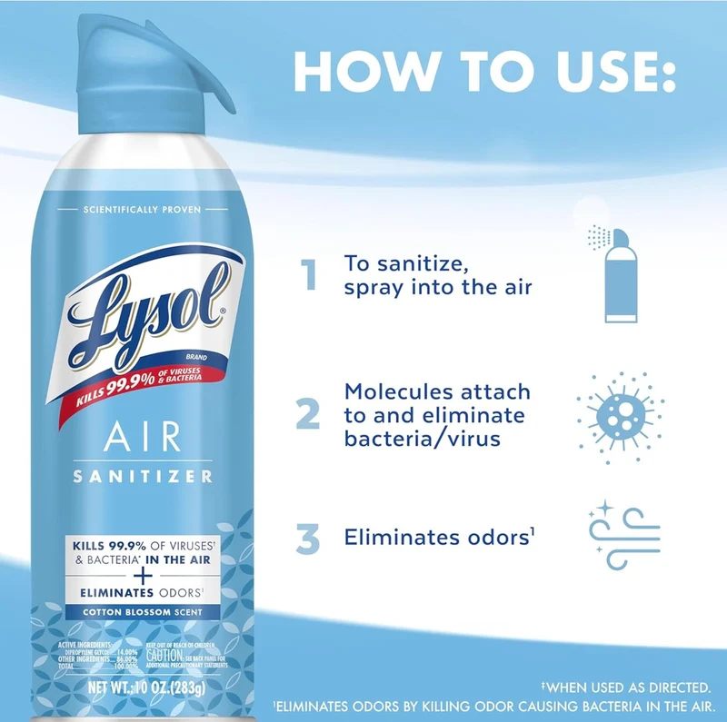 Lysol Air Sanitizer Spray + Odor Eliminator - Cotton Blossom Scent, 10 oz (Pack of 3)