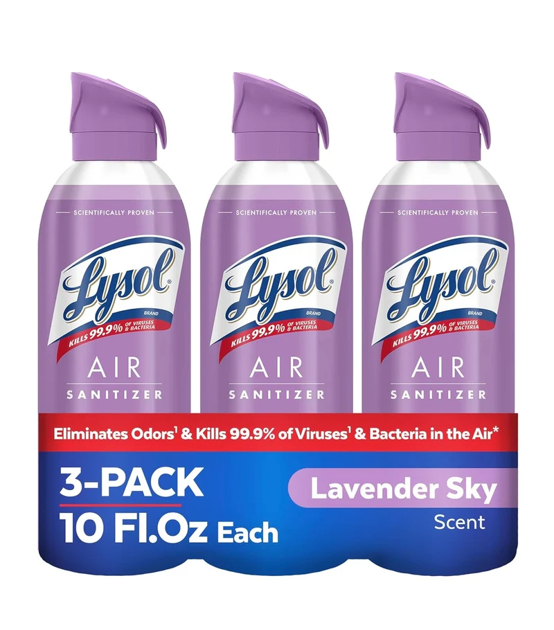 Lysol Air Sanitizer Spray, For Air Sanitization and Odor Elimination, Lavender Sky Scent, 10 Fl. Oz (Pack of 3)