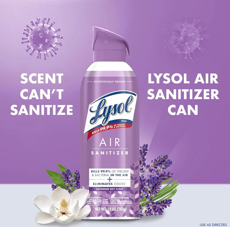Lysol Air Sanitizer Spray, For Air Sanitization and Odor Elimination, Lavender Sky Scent, 10 Fl. Oz (Pack of 3)