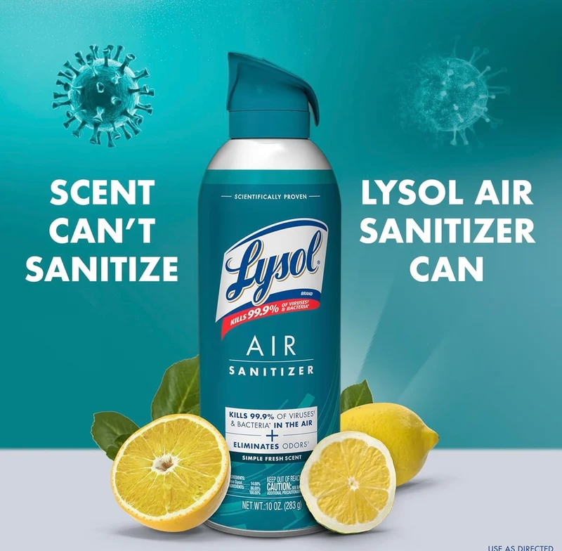 Lysol Air Sanitizer Spray + Odor Eliminator for Home & Office, Sanitizing Air Spray, Simple Fresh Scent, 10 oz (Pack of 3)
