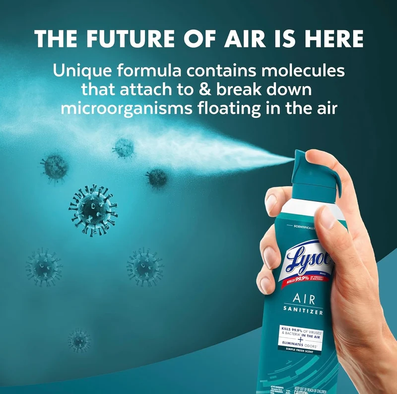 Lysol Air Sanitizer Spray + Odor Eliminator for Home & Office, Sanitizing Air Spray, Simple Fresh Scent, 10 oz (Pack of 3)