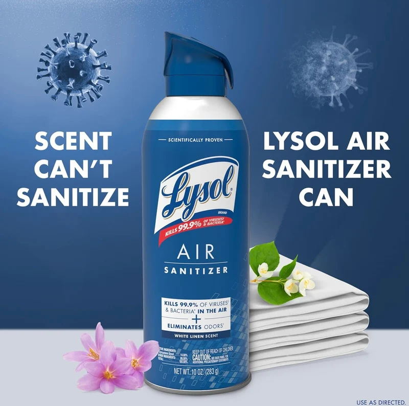Lysol Air Sanitizer Spray + Odor Eliminator for Home & Office, Sanitizing Air Spray, White Linen Scent, 10 oz (Pack of 3)