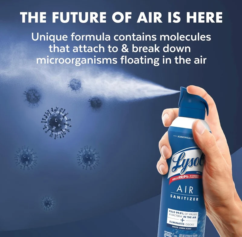 Lysol Air Sanitizer Spray + Odor Eliminator for Home & Office, Sanitizing Air Spray, White Linen Scent, 10 oz (Pack of 3)