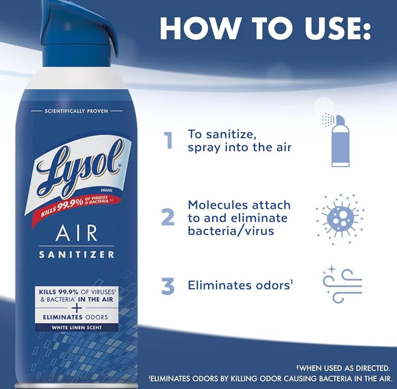 Lysol Air Sanitizer Spray + Odor Eliminator for Home & Office, Sanitizing Air Spray, White Linen Scent, 10 oz (Pack of 3)