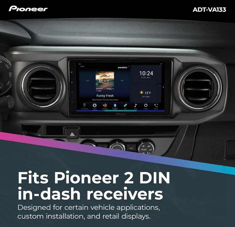 Double DIN Installation Kit for Pioneer ADT-VA133 Includes Flush Mount Cage, 2 DIN Chassis Brackets and Trim Ring, Convenient Installation, Fits Most 2 DIN in-Dash Receiver Products