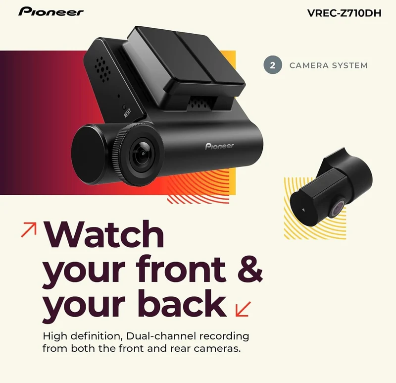 Pioneer VREC-Z710DH - High-Definition Dash Cam, 4K Ultra HD Recording, Dual-Channel, GPS Tracking, Wi-Fi Connectivity, and Advanced Driver Assistance Systems