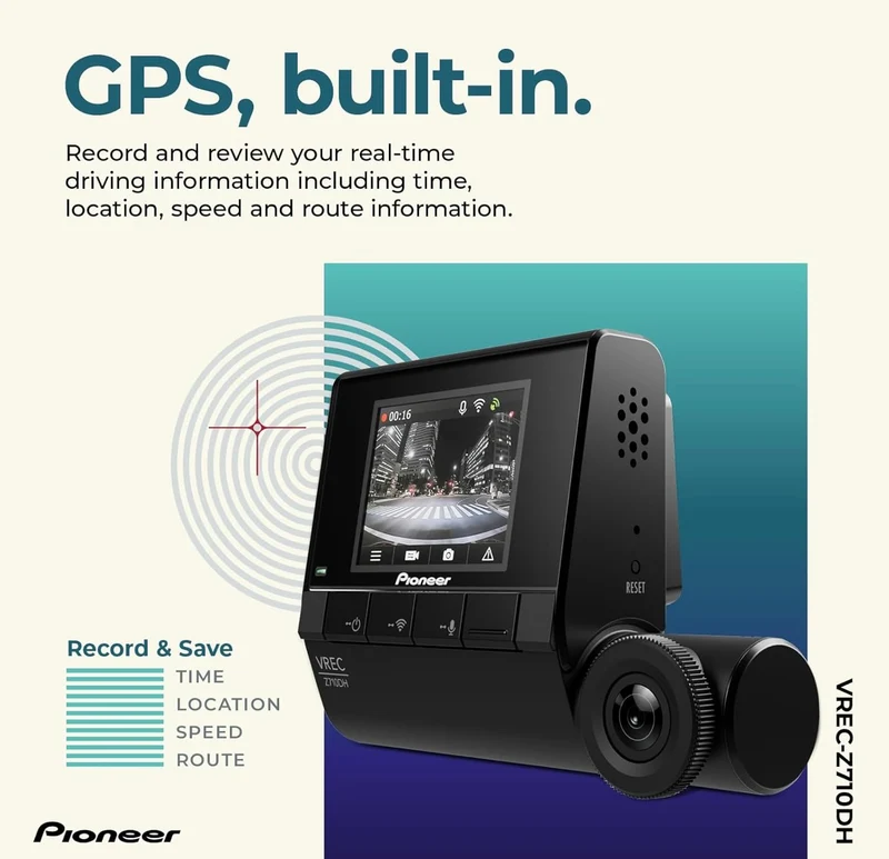 Pioneer VREC-Z710DH - High-Definition Dash Cam, 4K Ultra HD Recording, Dual-Channel, GPS Tracking, Wi-Fi Connectivity, and Advanced Driver Assistance Systems