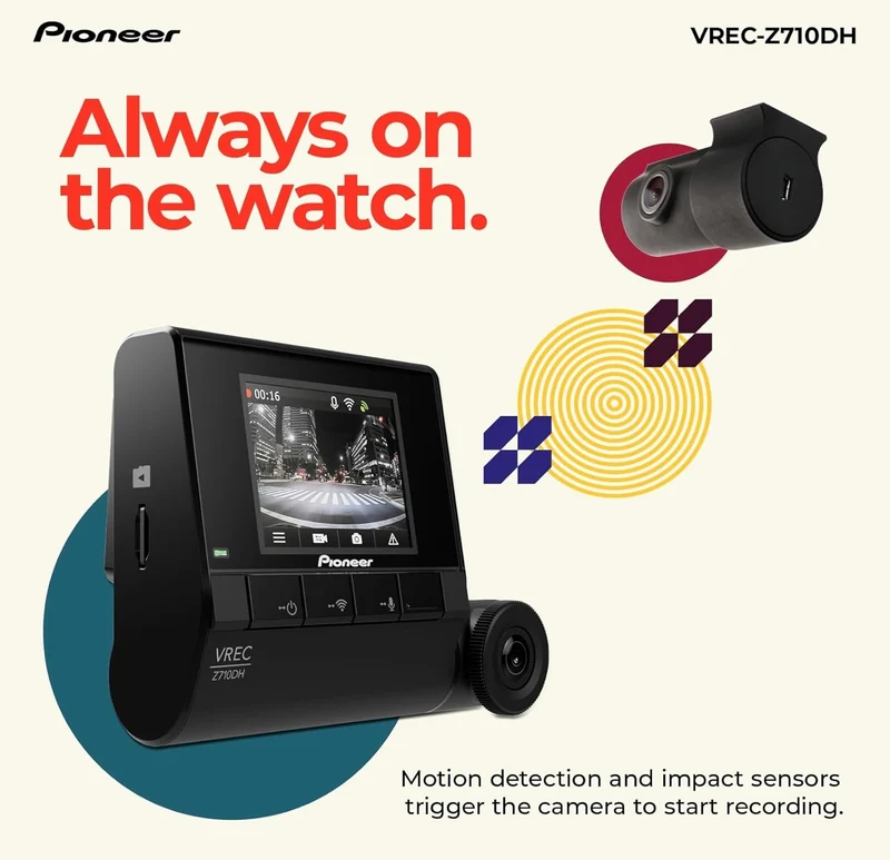 Pioneer VREC-Z710DH - High-Definition Dash Cam, 4K Ultra HD Recording, Dual-Channel, GPS Tracking, Wi-Fi Connectivity, and Advanced Driver Assistance Systems