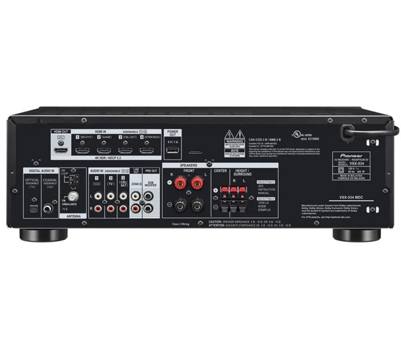 Pioneer VSX-534 Home Audio Smart AV Receiver 5.2-Ch HDR10, Dolby Vision, Atmos and Virtual Enabled with 4K and Bluetooth