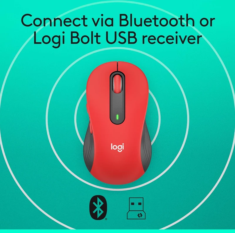 Logitech Wireless Mouse Signature M650 L Full Size - Large Hands, Silent Clicks, Customizable Buttons, Bluetooth, PC/Mac/Chromebook - Classic Red, Right-Handed, Large