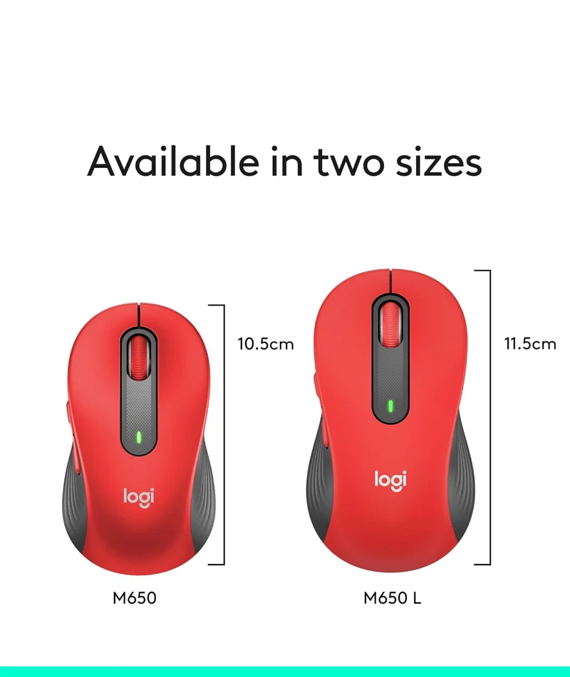 Logitech Wireless Mouse Signature M650 L Full Size - Large Hands, Silent Clicks, Customizable Buttons, Bluetooth, PC/Mac/Chromebook - Classic Red, Right-Handed, Large