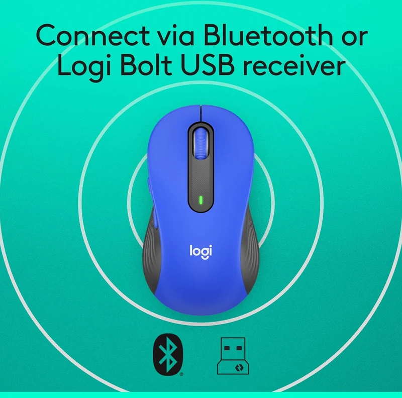 Logitech Wireless Mouse Signature M650 L Full Size - Large Hands, Silent Clicks, Customizable Buttons, Bluetooth, PC/Mac/Chromebook - Classic Blue, Right-Handed, Large