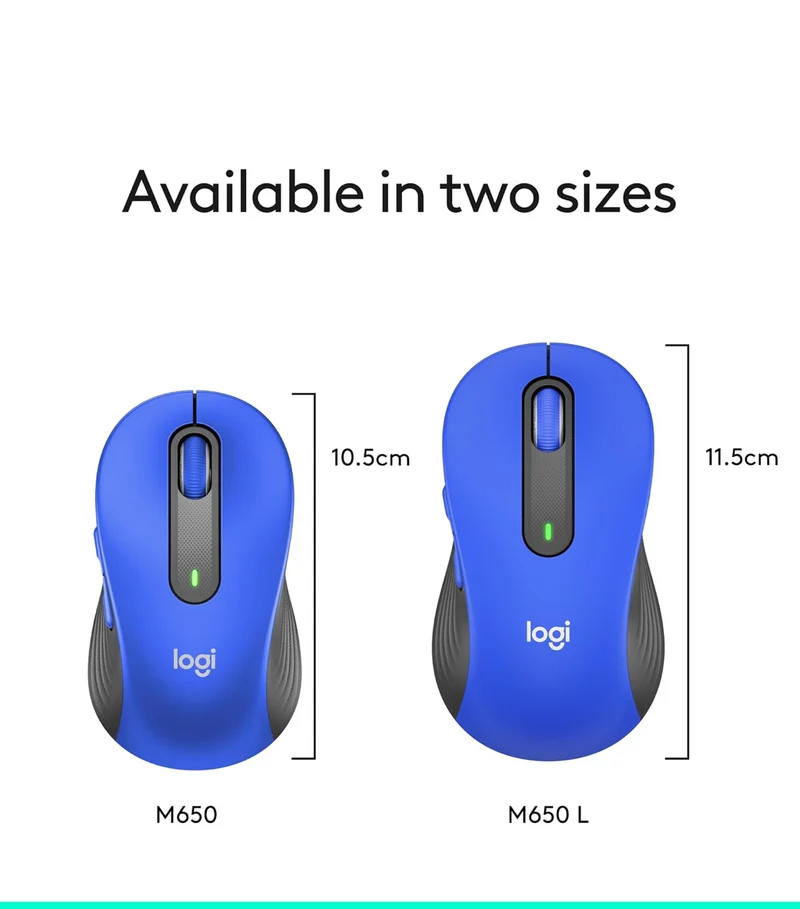 Logitech Wireless Mouse Signature M650 L Full Size - Large Hands, Silent Clicks, Customizable Buttons, Bluetooth, PC/Mac/Chromebook - Classic Blue, Right-Handed, Large