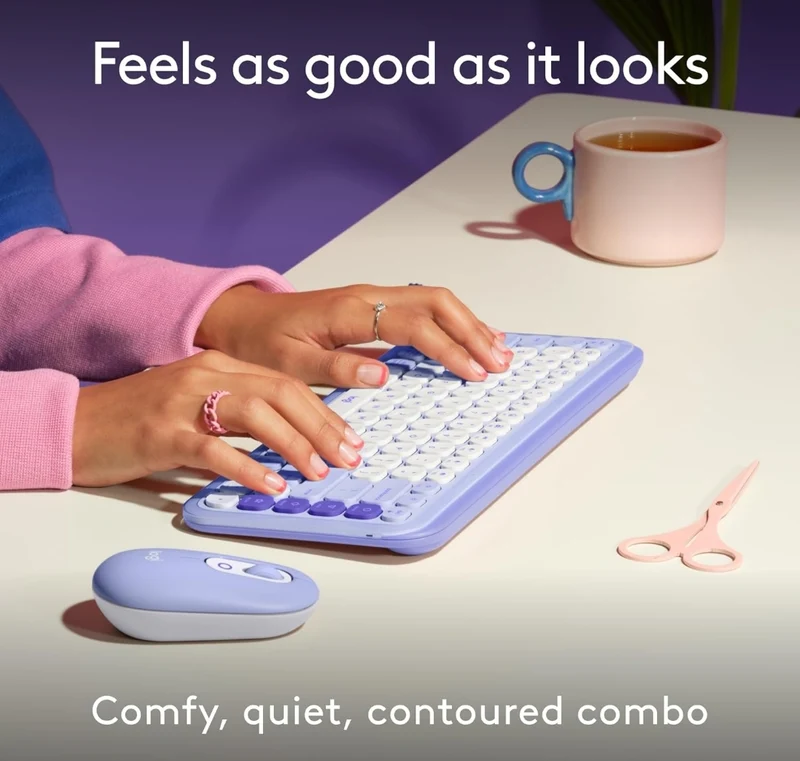 Logitech POP ICON Combo, Bluetooth Keyboard and Mouse Combo, Comfortable Typing, programmable Keys and Buttons, Quiet clicks, Easy-Switch up to 3 Devices - Lilac