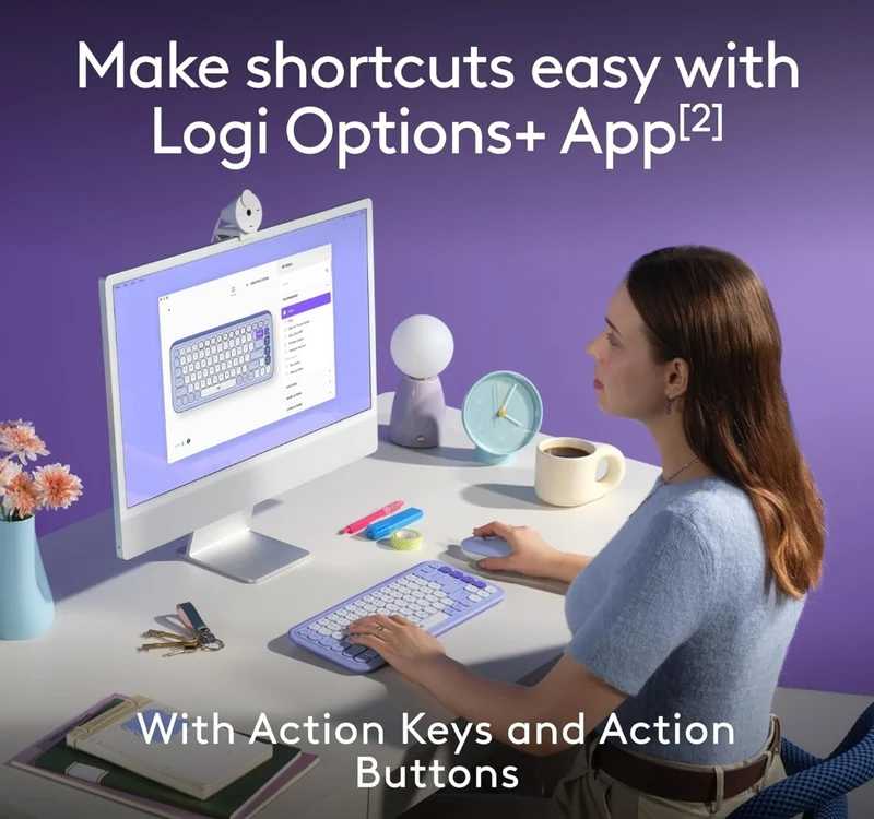 Logitech POP ICON Combo, Bluetooth Keyboard and Mouse Combo, Comfortable Typing, programmable Keys and Buttons, Quiet clicks, Easy-Switch up to 3 Devices - Lilac